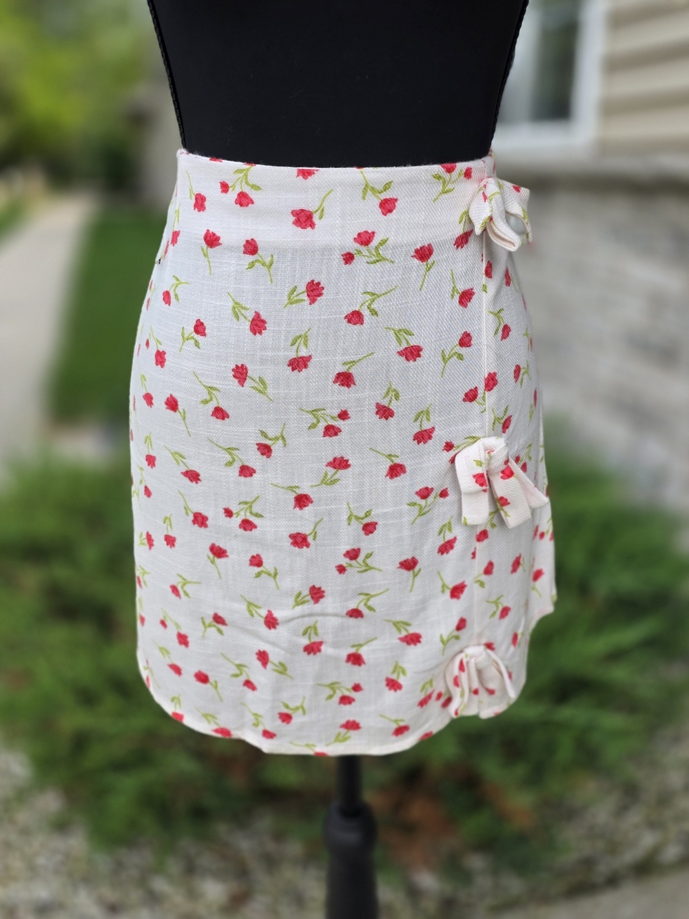 Sienna Sky XL Floral Linen Blend Mini Skirt Bow Coquette Cottagecore